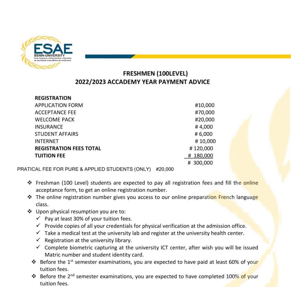 ESAE University Tuition fee